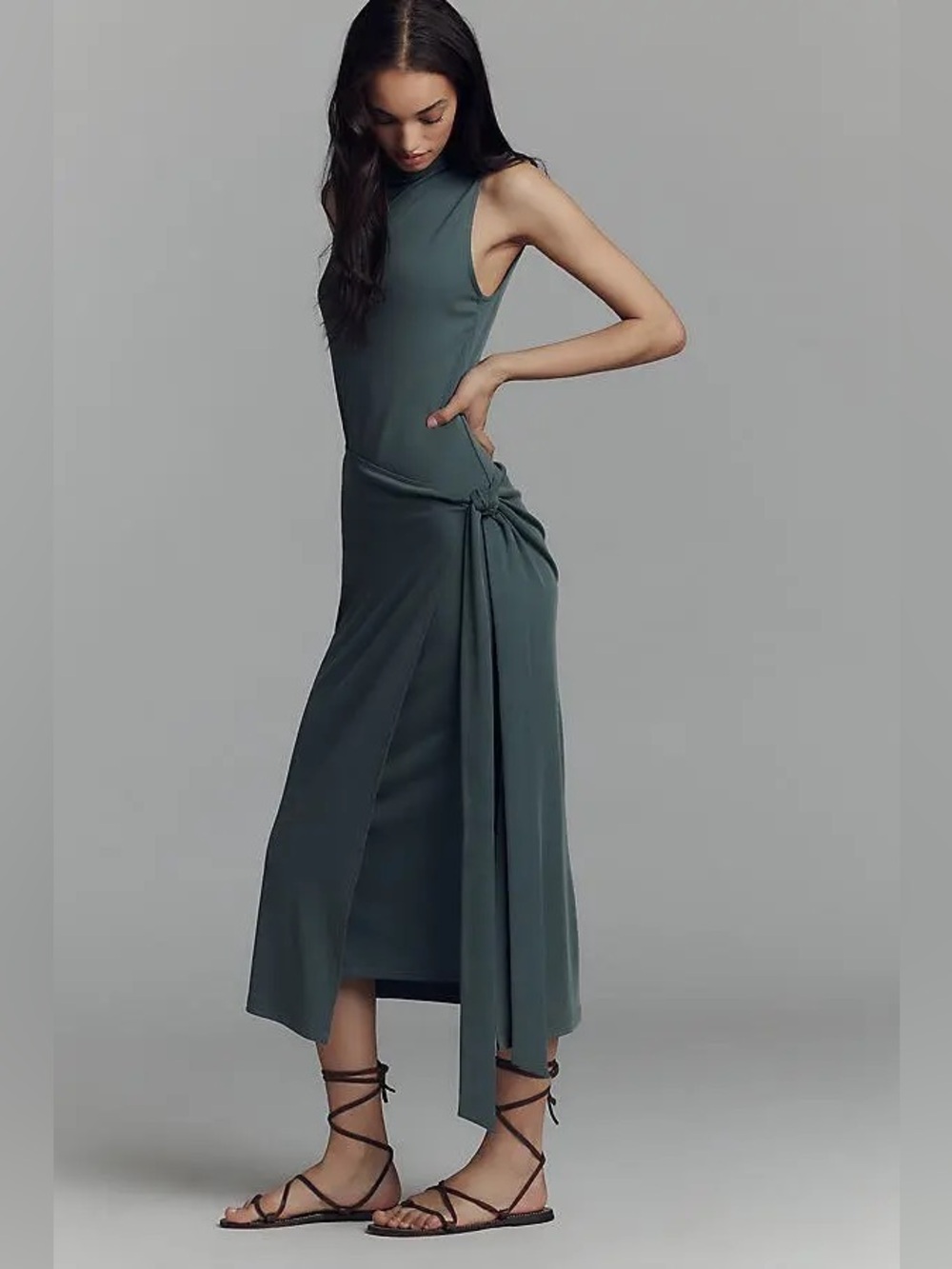 NWT GOOD AMERICAN Green Sleeveless Mock-Neck Ribbed Knit Wrap Dress Size 2X